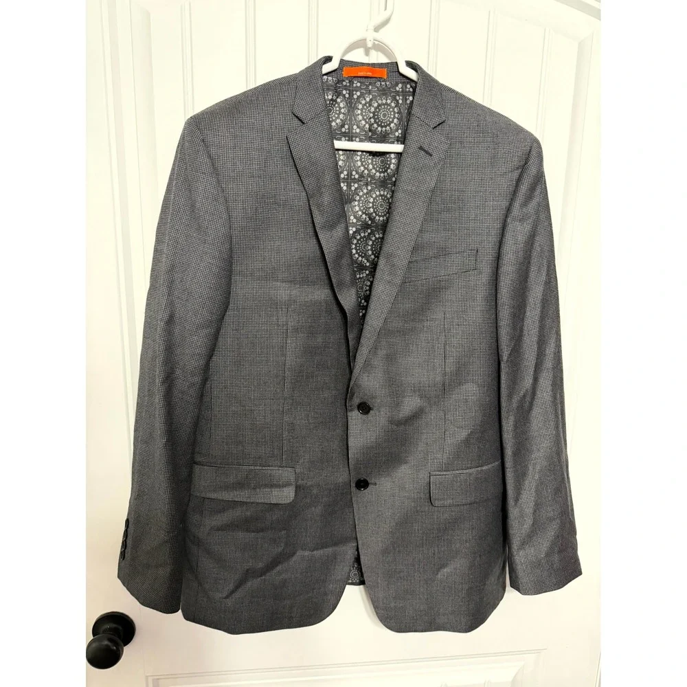 Tallia Sport Coat Mens 42R Grey Micro Houndstooth 100% Wool Two Button Blazer